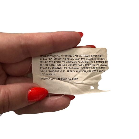 THEORY Treeca Pull-On White Good Linen Trouser Sz 8 - Picture 5 of 5